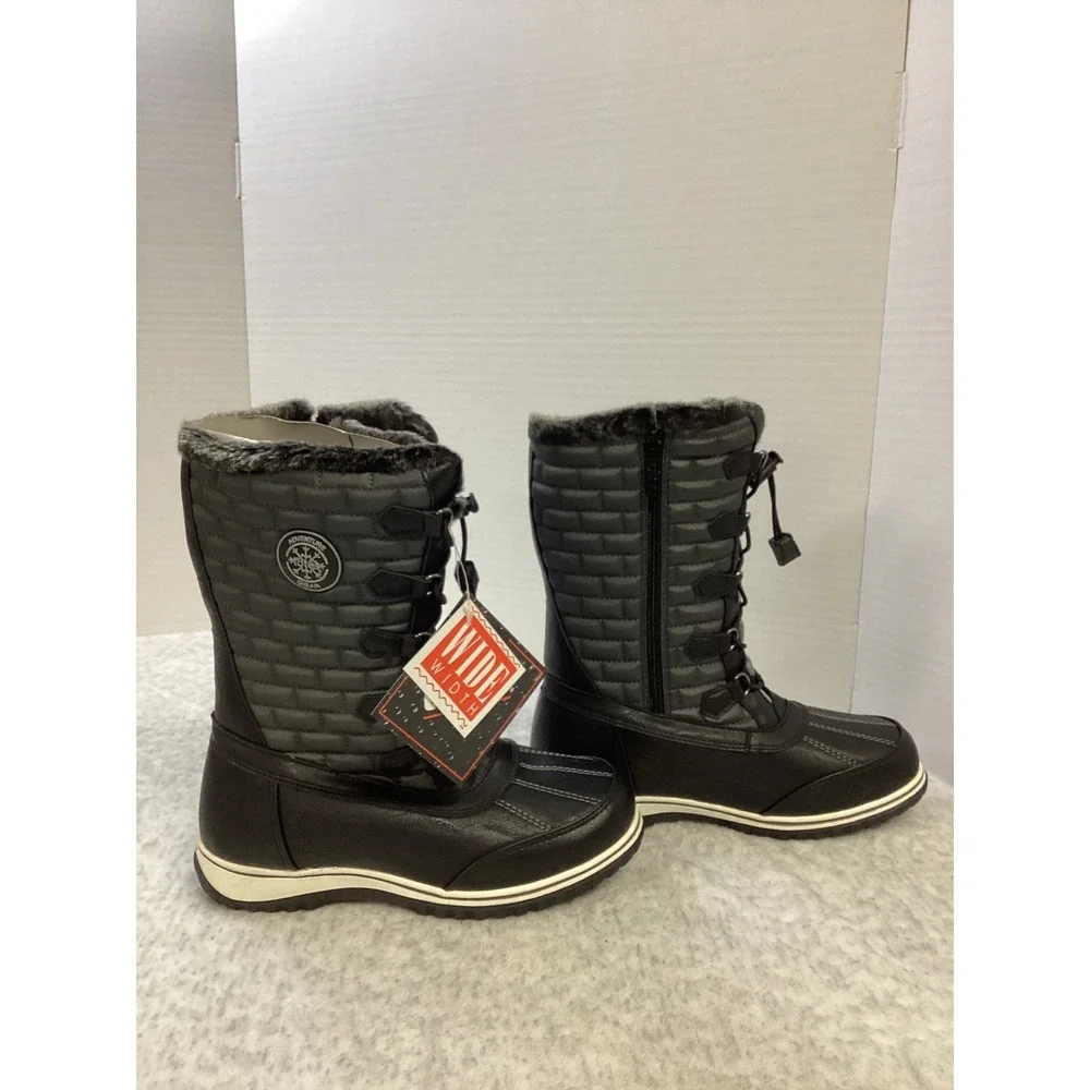 Totes Liz Womens‎ Black Quilted Faux Fur Winter Snow Boots Wide Width 7W New